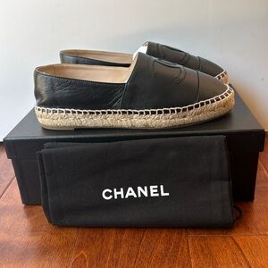 Chanel black lambskin espadrilles